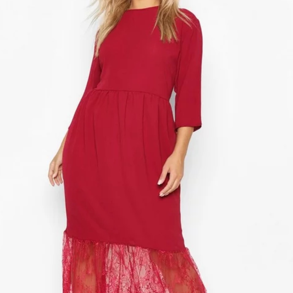 Plus Lace Hem Ruffle Midi Dress
